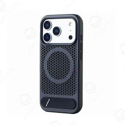 Heat Dissipation Stand Magnetic Shockproof Bumper Case For iPhone 17 Pro Max Air 16 15 14 13 12 Breathable Cover For Magsafe
