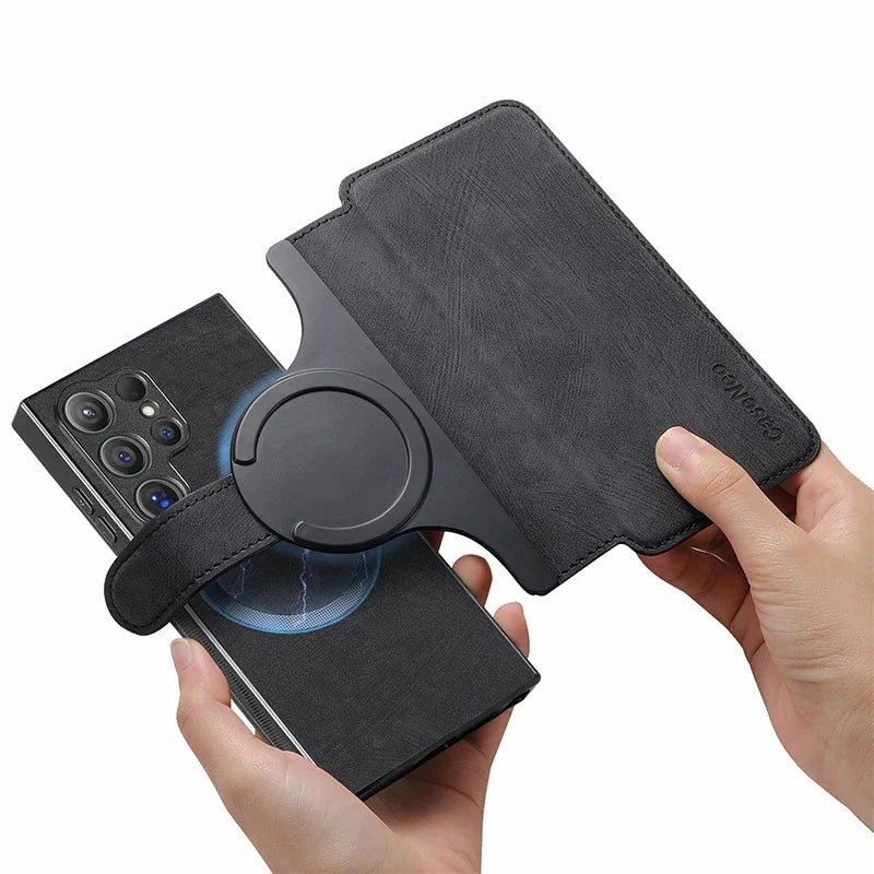 For Samsung S26 S25 S24 S23 FE S22 S21 Note20 Ultra Plus Magsafe Case Detachable Magnetic Card Holder Wallet Flip Leather Cover