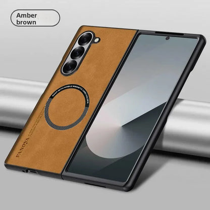 Luxury Ultrathin Sheepskin Leather Slim Phone Case for Samsung Galaxy Z Fold 8 Ultra 7 6 5 4 3 Magnetic Charge Shockproof Cover