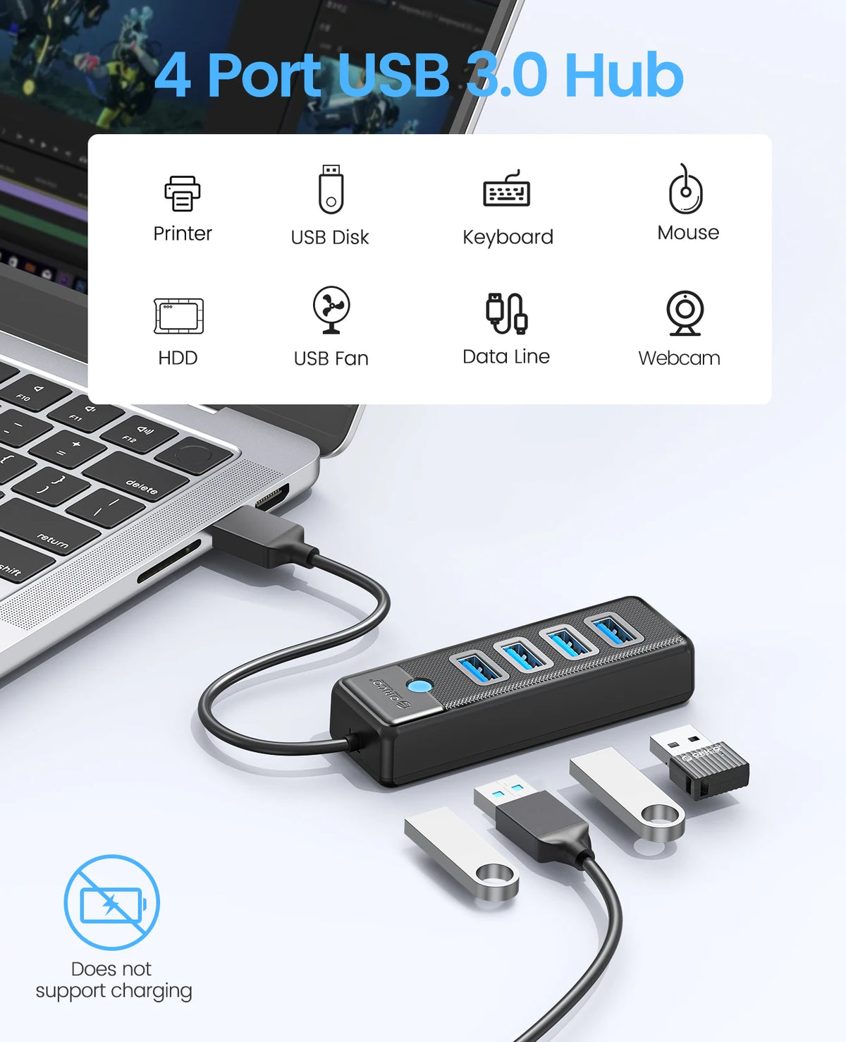 ORICO 4 Ports USB 3.0 HUB 5Gbps High Speed Multi Type C Splitter Ultra-Slim OTG Adapter For PC Computer Accessories Macbook Pro
