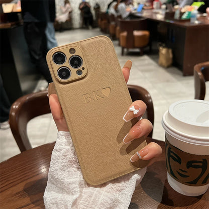 Personalised Initials Name Letters Leather Case For iPhone 12 13 11 14 15 16 17 18Pro Max 17Air Shockproof Custom Engraved Cover