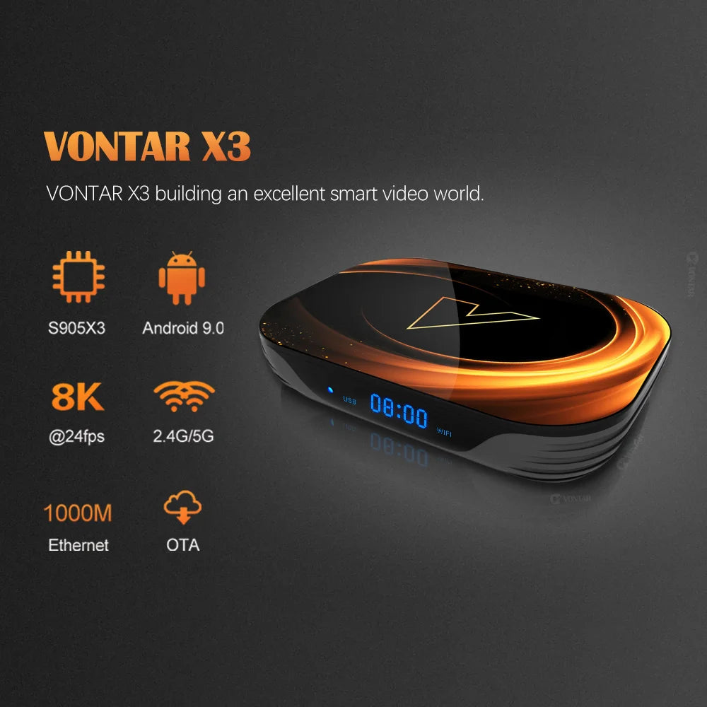 VONTAR X3 4GB 32GB 8K TV BOX Android 9 Smart Android TVBOX 9.0 Amlogic S905X3 Wifi 1080P BT 4K Set Top Box Media Player