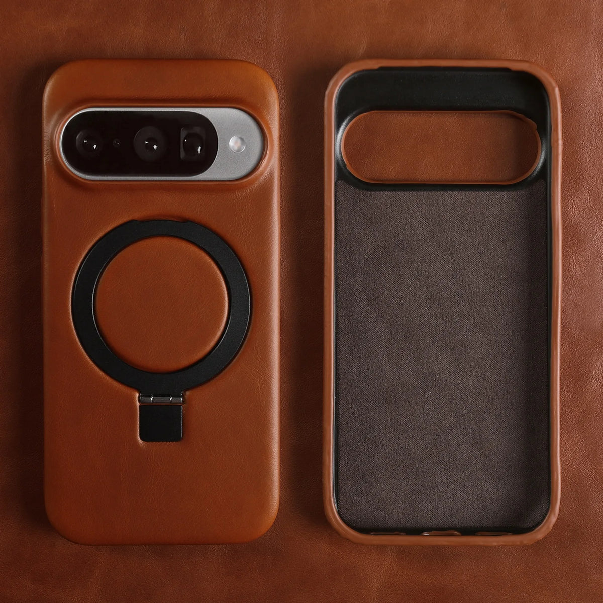 Luxury Magnetic Bracket Holder Genuine Leather Case For Google Pixel 10 Pro XL Pixel10 8A 9Pro 7A 6A 5A Full Wrapped Back Cover