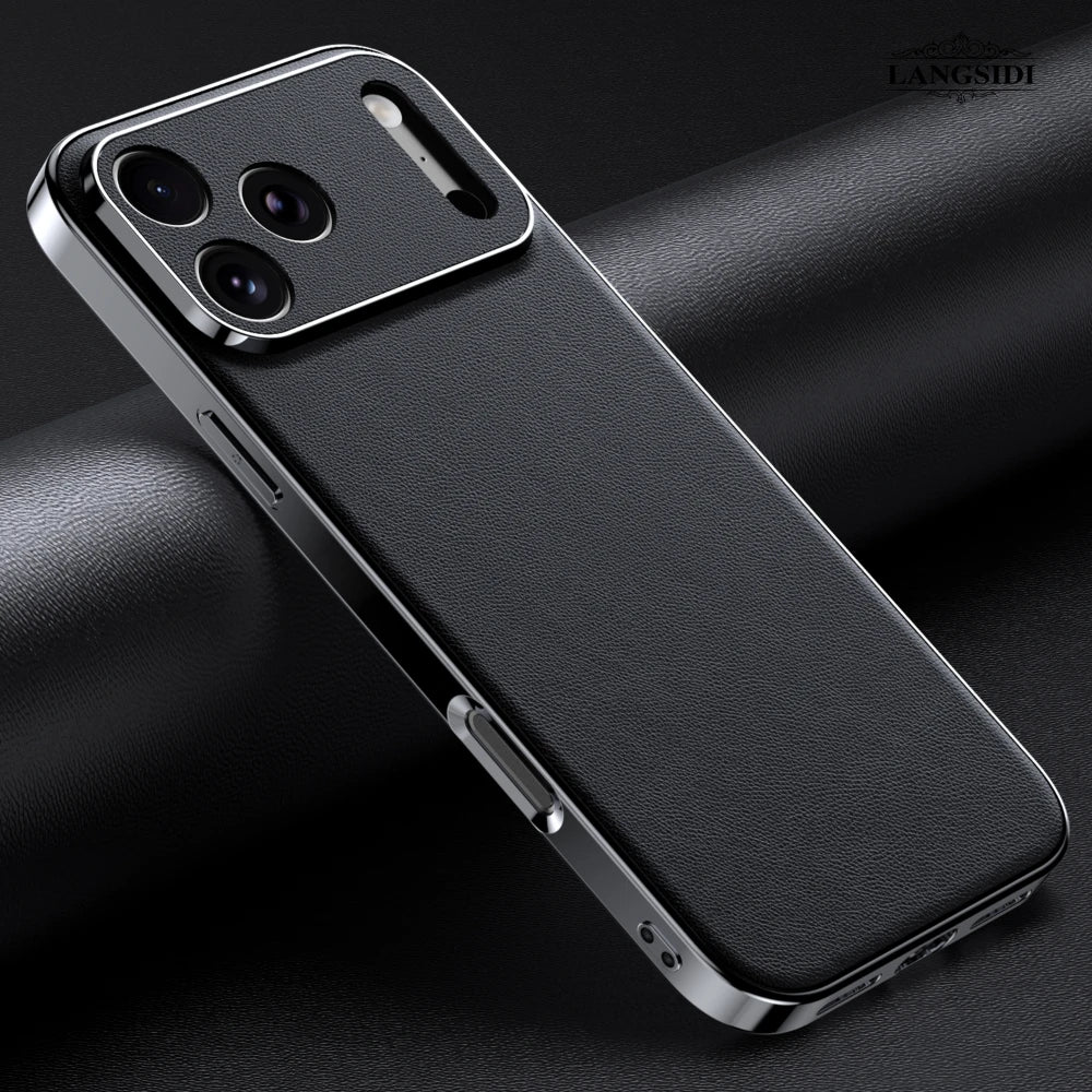 Luxury Leather Phone Case for iPhone 17 16 15 14 Pro Max Air 17Pro 16Pro Full Lens Protection Back Cover