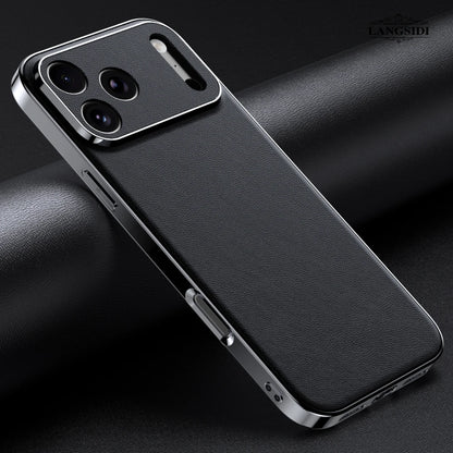 Luxury Leather Phone Case for iPhone 17 16 15 14 Pro Max Air 17Pro 16Pro Full Lens Protection Back Cover