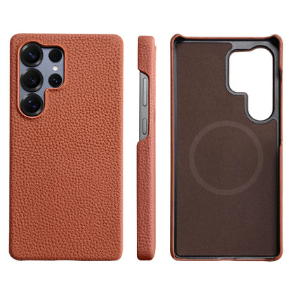 for Magsafe Case for Samsung Galaxy S26 S24 S25 Ultra Plus Natural Cowhide Leather Magnetic Protector Luxury Phone Back Cover