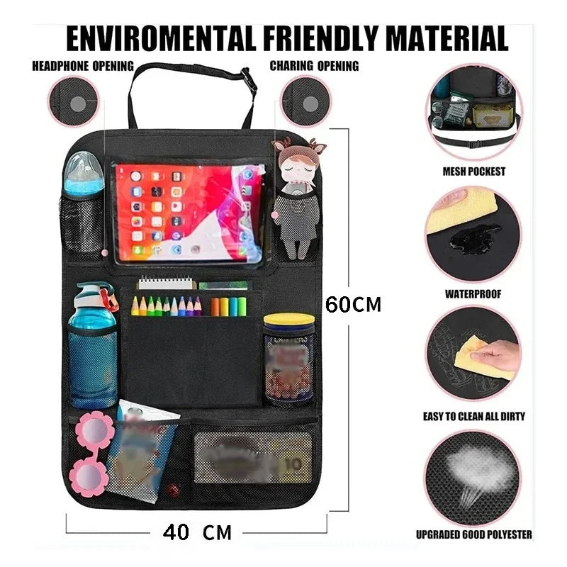 Car Seat Back Storage Bag Tablet Phone Water Cup Holder Multifunctional High-Capacity Storage Bag Car Interior Accessories