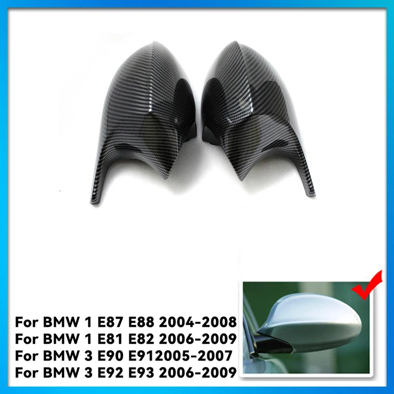 Carbon Fiber Glossy black Side Mirror Cover Replacement for BMW E90 E91 E92 E93 E81 E87 E82 E88 3 Series and 1 Series Wing Cover