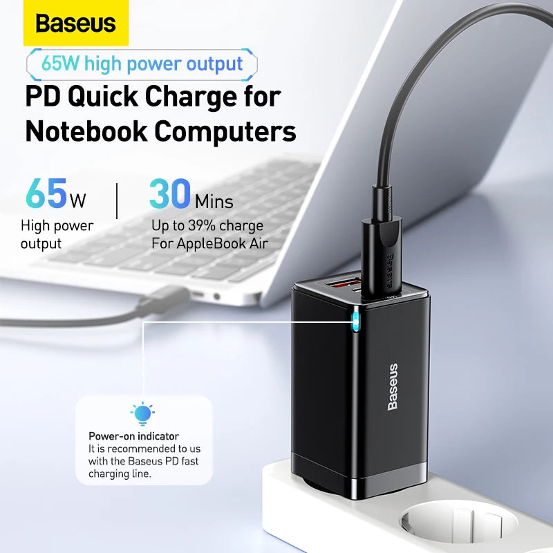 Baseus GaN 65W USB C Charger Quick Charge 4.0 3.0 QC4.0 QC PD3.0 PD USB-C Type C Fast USB Charger For iPhone 16 15 Pro MacBook