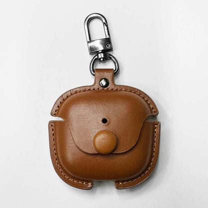 PU Leather Protective Case for AirPods 4 with Keychain Classic Business Retro Button Earbuds Cover Shockproof