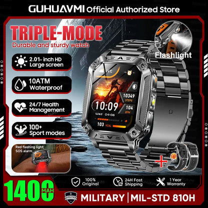2026 New 1400mAh Large Battery Military Outdoor 2.01 inches Smart watch Men 10ATM Waterproof Bluetooth Call Sports Smart Watch