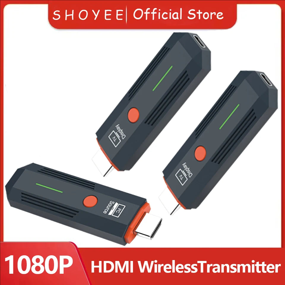 1080P Wireless HDMI Video Transmitter and Receiver Extender, TV Stick Dongle Adapter for PC, Camera, Laptop, Projector, Monitor