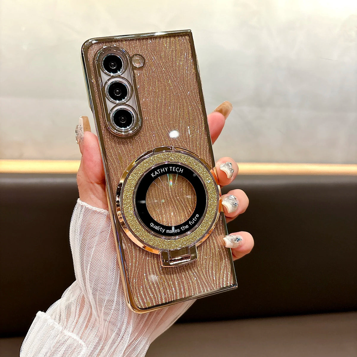Ring Electroplate Sparkling Phone Case for Samsung Galaxy Z Fold 7 6 5 4 3 Fold6 Fold5 Fold4 Fold7 Magnetic Shockproof  Cover