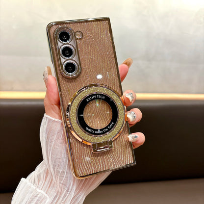 Ring Electroplate Sparkling Phone Case for Samsung Galaxy Z Fold 7 6 5 4 3 Fold6 Fold5 Fold4 Fold7 Magnetic Shockproof  Cover