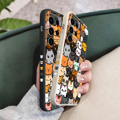 Cute Cat Drawing Phone Case For Samsung Galaxy S25 S24 S23 S22 S21 S20 Ultra FE S10 S10E Plus Note 20 Ultra Silicone Cover