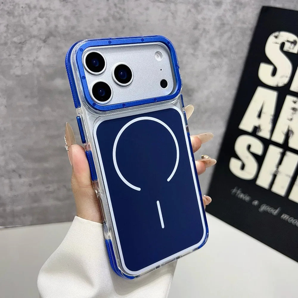 Luxury Two Tone Border Transparent Strong Magnetic Case for IPhone 17 Pro Max Air 16 Plus 15 14 13 12 11 for Magsafe Back Cover