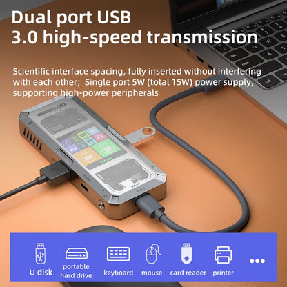 PIVA G71 7 in 1 Aluminum Alloy Office Docking Station Smart Screen Display Type-C to HDMI2.0 USB3.0 HUB PD100W Adapter