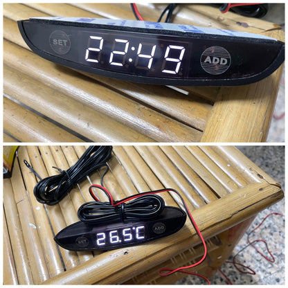 White Red Blue Green 12-24V Moon Type Thermometer Voltmeter Clock LED Display Car Dashboard Clock Dual Temperature Sensor