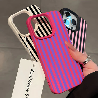 Colorful Stripe Pattern Lychee Soft Phone Case For iPhone 17 16 15 14 13 12 11 Pro Max 15 Plus 17 Air X Xs XR Silicone Cover