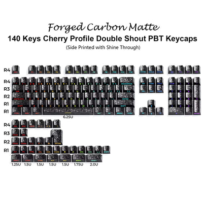 Forged Carbon Matte Double Shot PBT Keycaps Cherry Profile Side Print RGB Backlit Key Caps for MX Switches Mechanical Keyboard