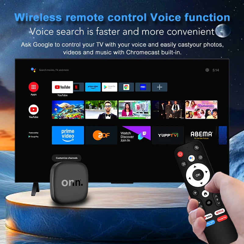 Onn 4K Android 13 Smart TV Box 4K Quad Core Set-Top Box 5G Connectivity 8GB 128G Voice Remote for Streaming Media Player