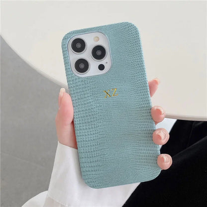 Personalise Gold Initials Letters Leather Cases For iPhone 17 Pro Max 16 Pro 15 14 13 Pro Max Luxury Lizard PU Hard Cover