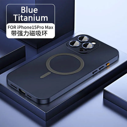 Aluminum Metal Frame Magnetic Case For iPhone 13 12 14 15 16 17 18 Pro Max For Magsafe Wireless Charging Lens Film PC Back Panel