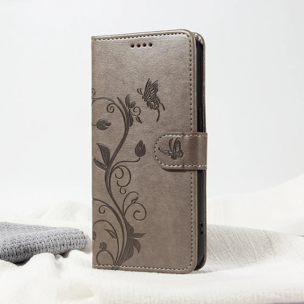 Butterfly Flower Leather Case For iPhone 17 Air 16 17e 16e 15 14 13 12 Mini 11 Pro Max Plus Flip Wallet Card Slot Book Cover