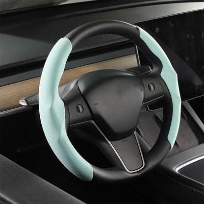 Winter Steering Wheel Cover for Telsa Model 3 Y Carbon Fiber Steering Wheel Cover Warm Cold-Resistant Anti-Slip Case