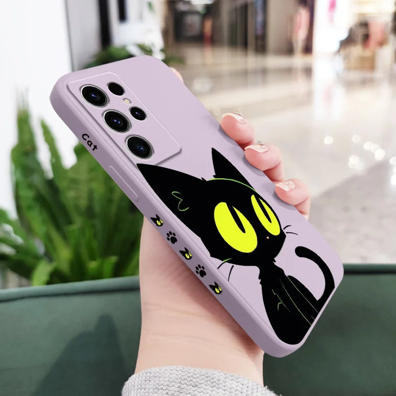 Fluorescent Cat Phone Case For Samsung Galaxy S25 S24 S23 S22 S21 S20 Ultra FE S10 S10E Plus Note 20 Ultra Silicone Cover