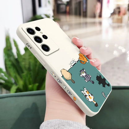 Cute Climbing Cat Phone Case For Samsung Galaxy S25 S24 S23 S22 S21 S20 S10 S10E Ultra Plus FE Note 20 Ultra Plus Cover