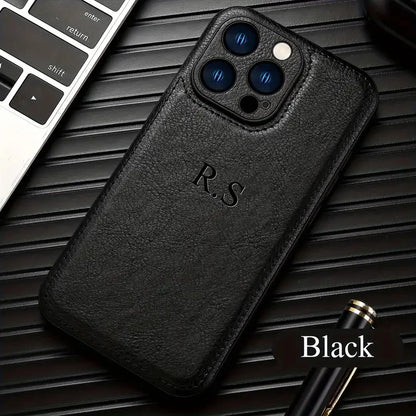 Personalized Customizable Initials Name Case For iPhone 16 15 14 13 12 11 Pro Max Plus Luxury Classic Bussiness PU Leather Cover
