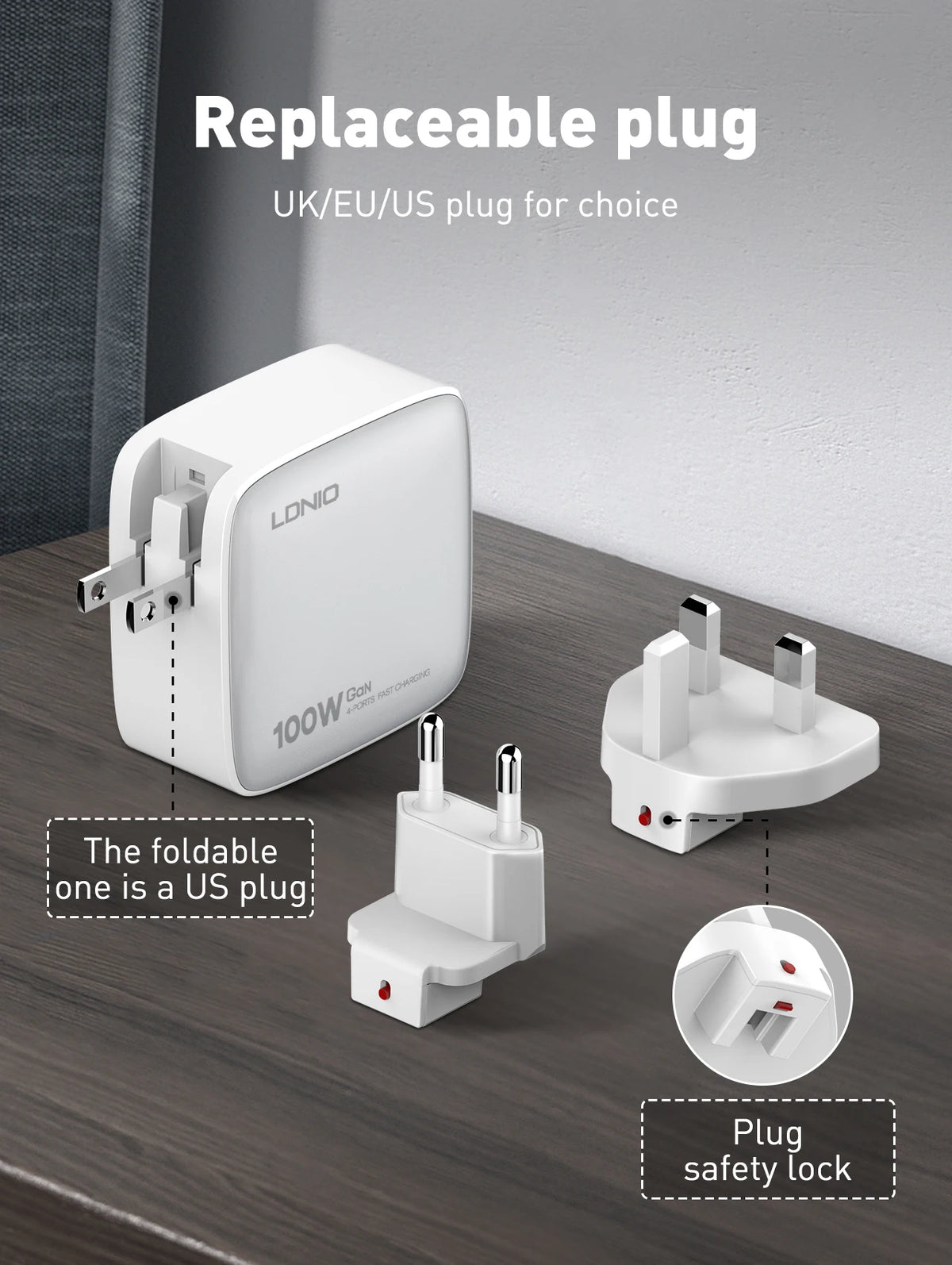 LDNIO 100W GaN USB C Charger Block Multi port Type C Travel Adapter Laptop Wall Charger For MacBook iPad iPhone US EU UK Plug