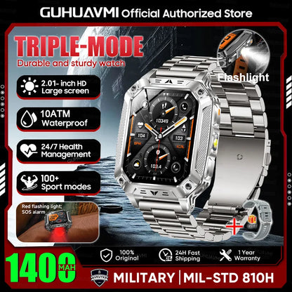 2026 New 1400mAh Large Battery Military Outdoor 2.01 inches Smart watch Men 10ATM Waterproof Bluetooth Call Sports Smart Watch