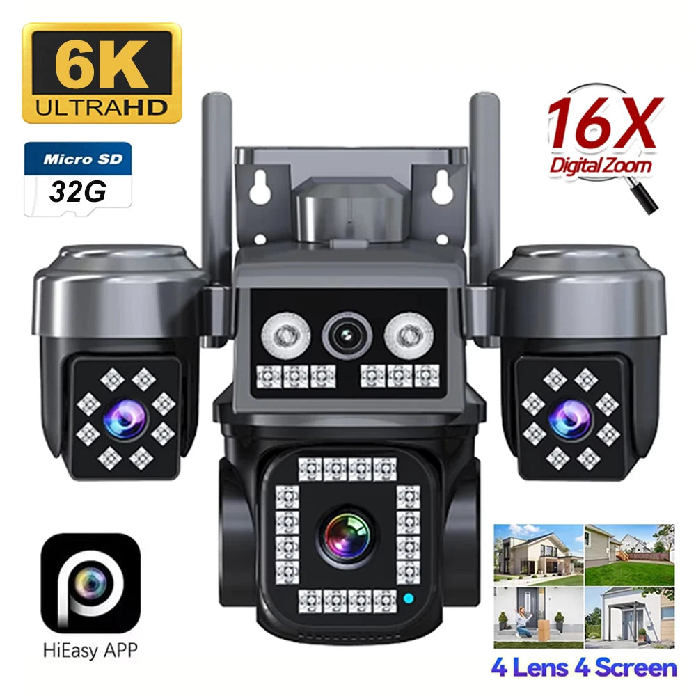 10K 20MP 4Lens Security Camera PTZ WiFi IP Camera with Auto Tracking Outdoor Waterproof CCTV Full Color Night Vision 2-Way Audio
