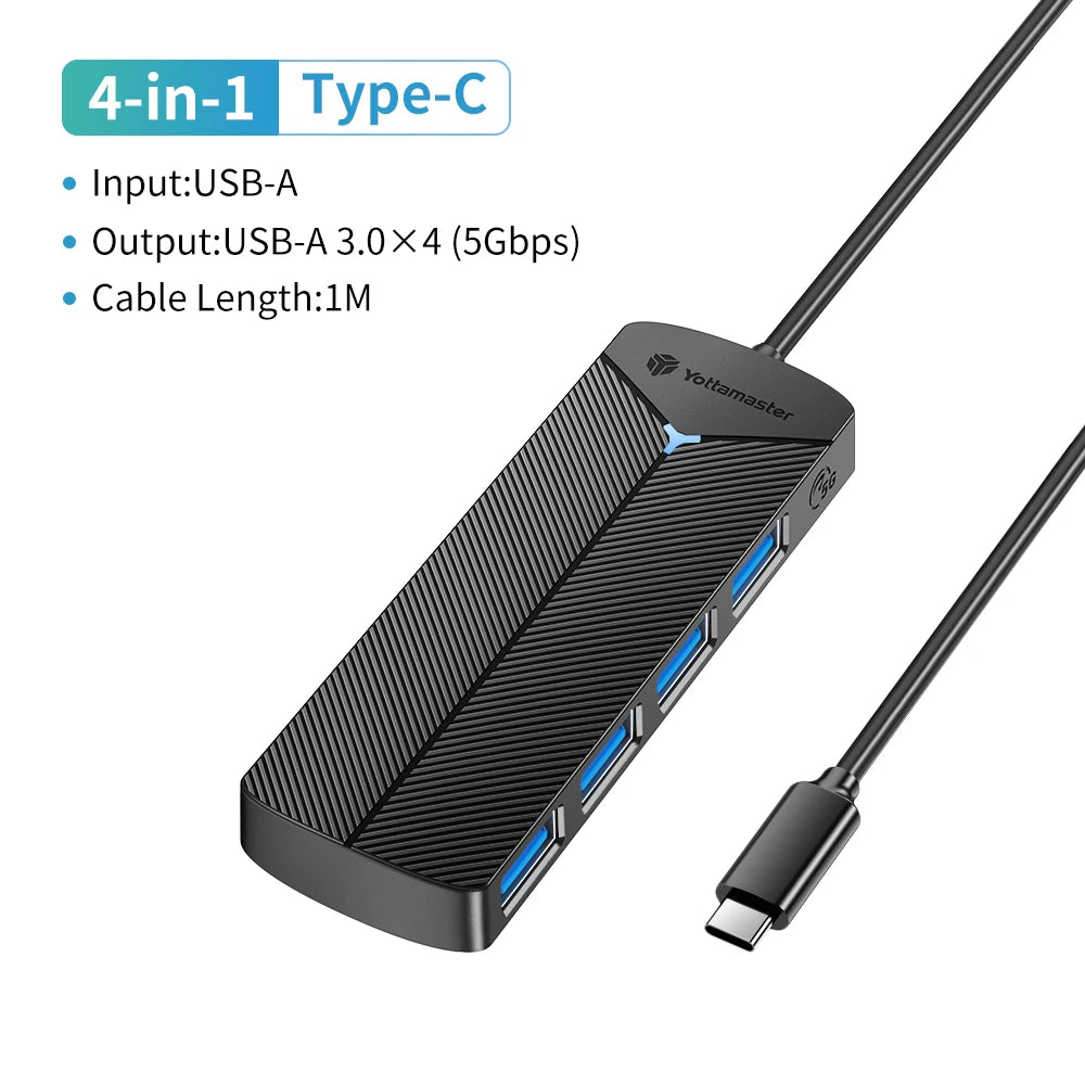 Yottamaster 5Gbps 4-in-1 USB3.0 Hub USB HUB Adapter Expansion Dock Ultra-Slim OTG Adapter Type C For PC iOS Computer Accessorie