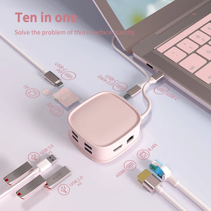 USB C HUB Type C Adapter 10 in 1 To 4K HDMI-compatible Adapter with RJ45 SD/TF Card Reader Fast Charge For Macbook Air USB C HUB
