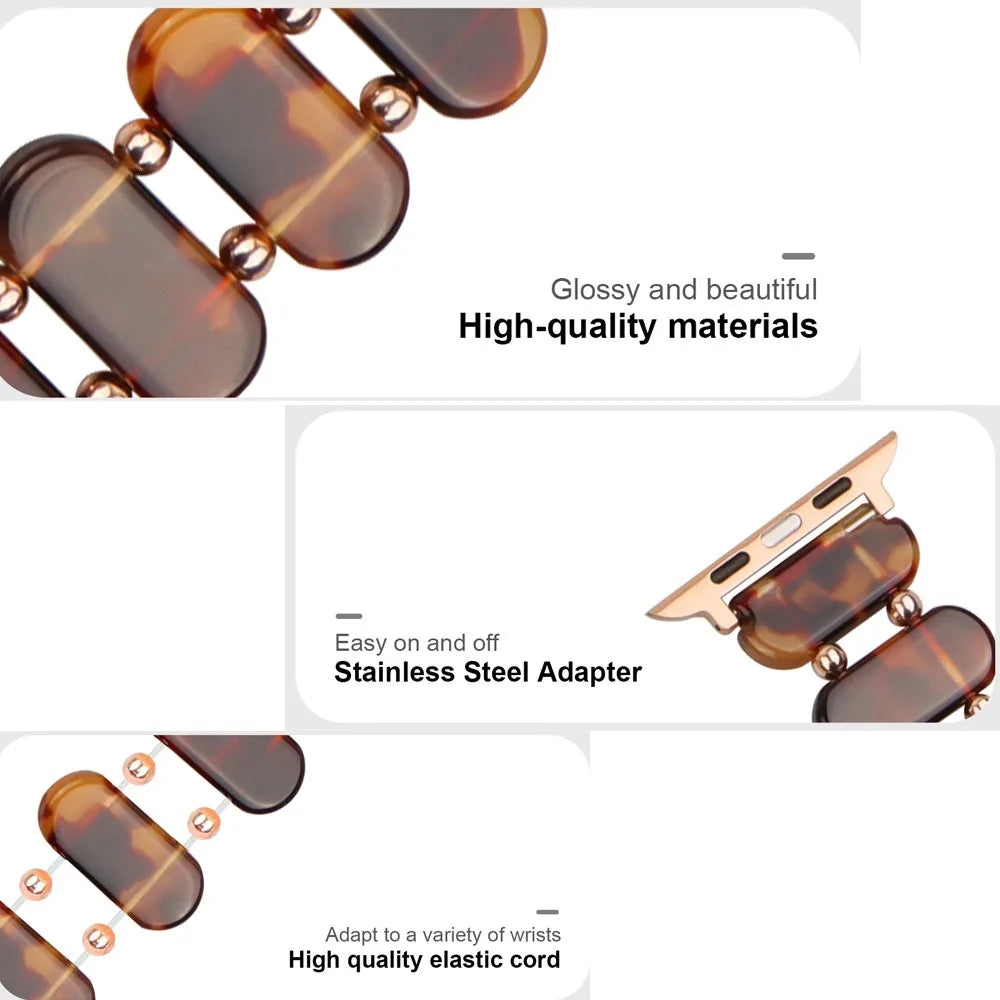Resin Band for Apple Watch Strap 44mm 40mm 45mm 49mm 46mm 42mm 41mm Elastic Ring Strap Metal Bead for iWatch 11 10 9 8 7 6 5 SE