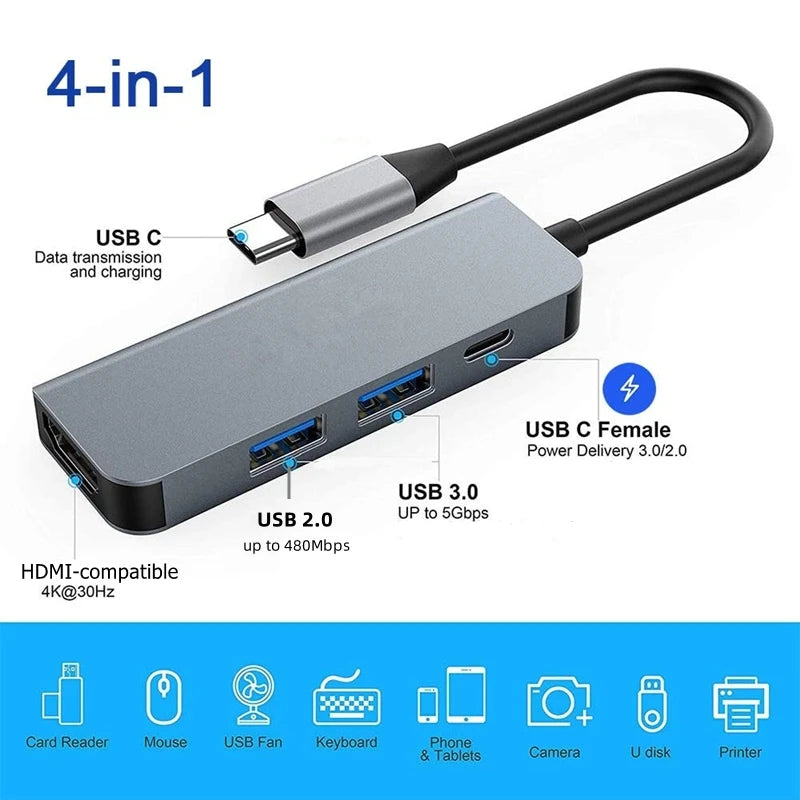 USB C Hub to 4K HDMI-Compatible SD TF USB 3.0 2.0 Type C Charging Dock for MacBook iPad Pro Samsung S21 Dex TV Projector Mouse