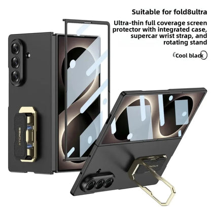 Wristband Bracket Holder Kickstand Phone Case with Front Tempered Glass Film for Samsung Galaxy Z Fold 8 Ultra 7 Fold8 Fold7 5G