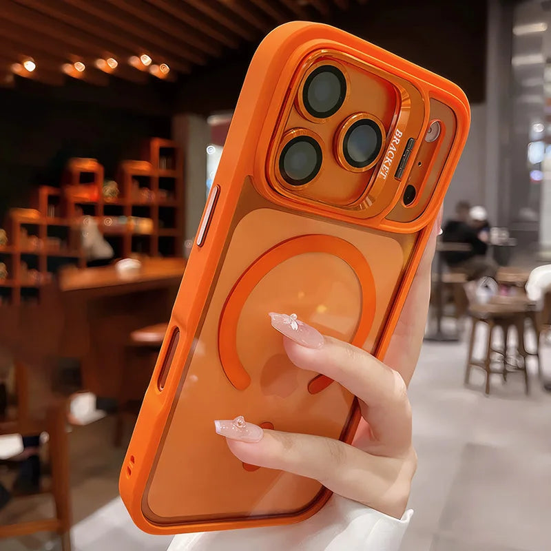 Luxury for Magsafe Magnetic attraction Bracket Case for IPhone 17 16 15 13 12 Pro Max 14 Plus Lens Holder Protection Clear Cover