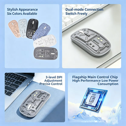 Transparent Bluetooth Wireless Mouse Dual Mode 2.4G Silent Mute Mouse Type-C Rechargeable 3 DPI Adjustable Office Mice for Game