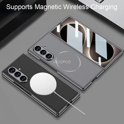 Electroplated Hard PC Leather Back Cover Case for Samsung Galaxy Z Fold 8 Ultra Fold 7 with Glass Screen Film