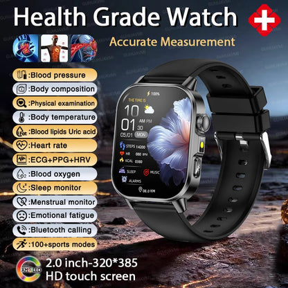 2026 Fit 3 New Health AI Nursing SmartWatch Men ECG+PPG Blood Lipid Uric Acid Health Analysis Clock Bluetooth Call Watch For IOS
