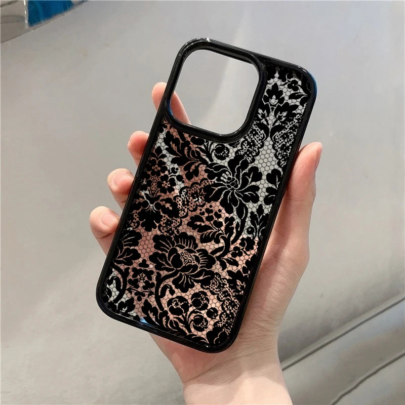 Vintage Floral Lace Clear Phone Case for iPhone 18 Pro Max 17 16 15 14 13 11 12 16E Air X XR XS 7 8 Plus SE2022 Shockproof Cover