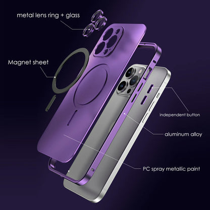 Aluminum Metal Frame Magnetic Case For iPhone 13 12 14 15 16 17 18 Pro Max For Magsafe Wireless Charging Lens Film PC Back Panel