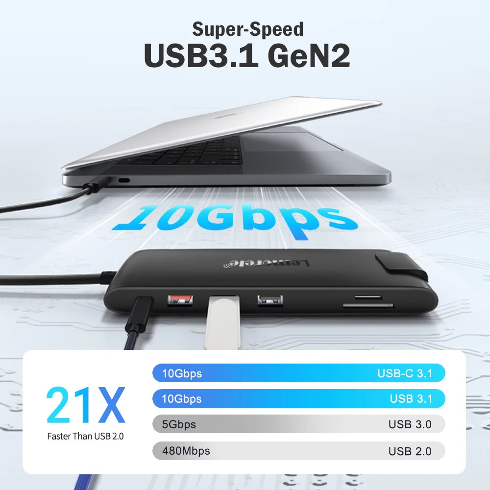 Lemorele 4K USB Hub USB C to Dual HDMI VGA Gigabit Docking Station USB 3.0 VGA Adapter SD Card Readers  for Windows MacBook Air