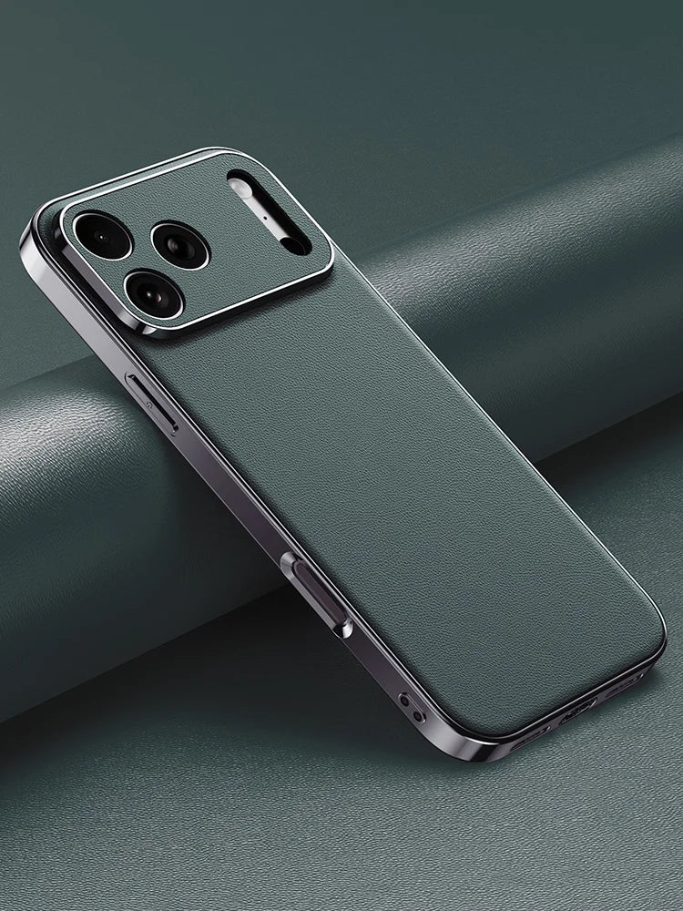 Luxury Leather Phone Case for iPhone 17 16 15 14 Pro Max Air 17Pro 16Pro Full Lens Protection Back Cover