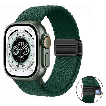 Nylon Braided Loop Band For Apple Watch Ultra 3 2 49mm 11 10 46mm 42mm 9 8 7 45/41mm Magnetic Strap iWatch 6 5 SE 44/40mm Correa