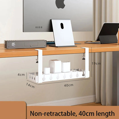 Under Desk Cable Management Tray,Extendable Sturdy Steel Under Desk Cord Hider Raceway,Power Strip Cord Holder Wire Management